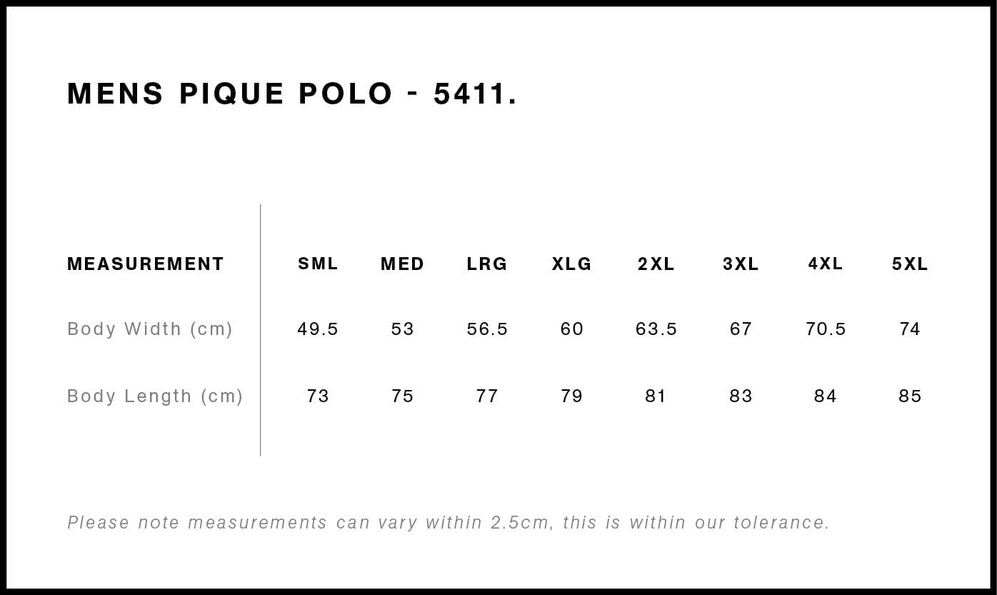 Pique Polo size guide