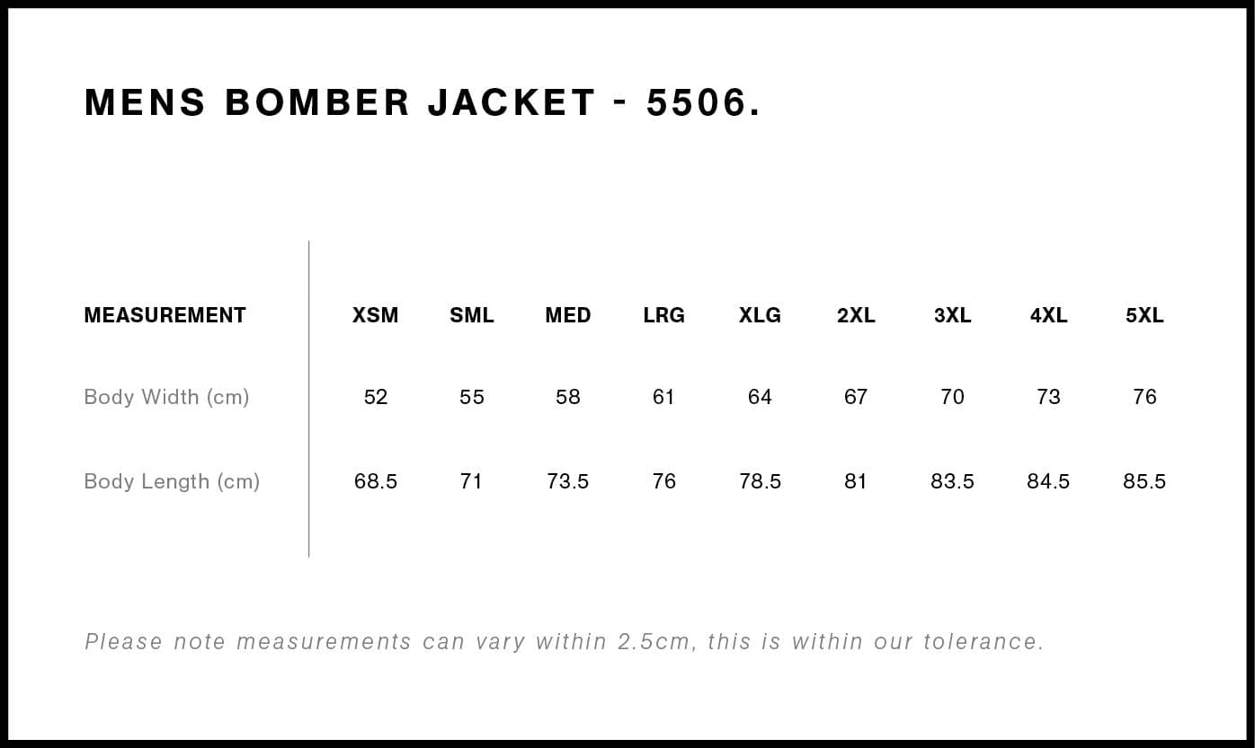 Bomber Jacket size guide