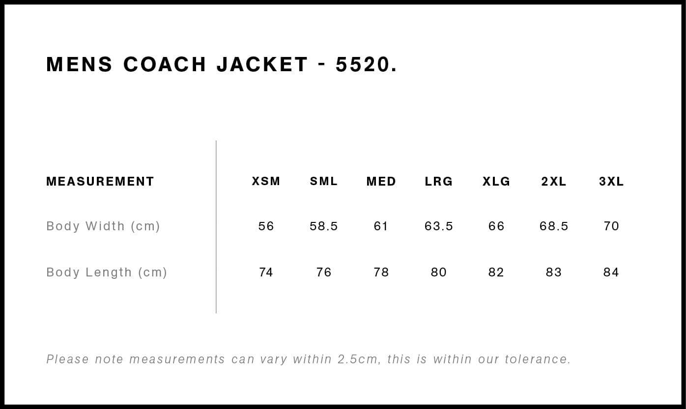 Coach Jacket size guide