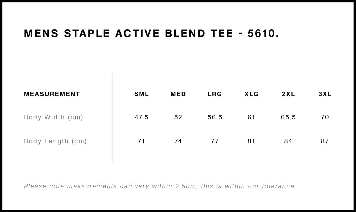 Staple Active Blend Tee size guide