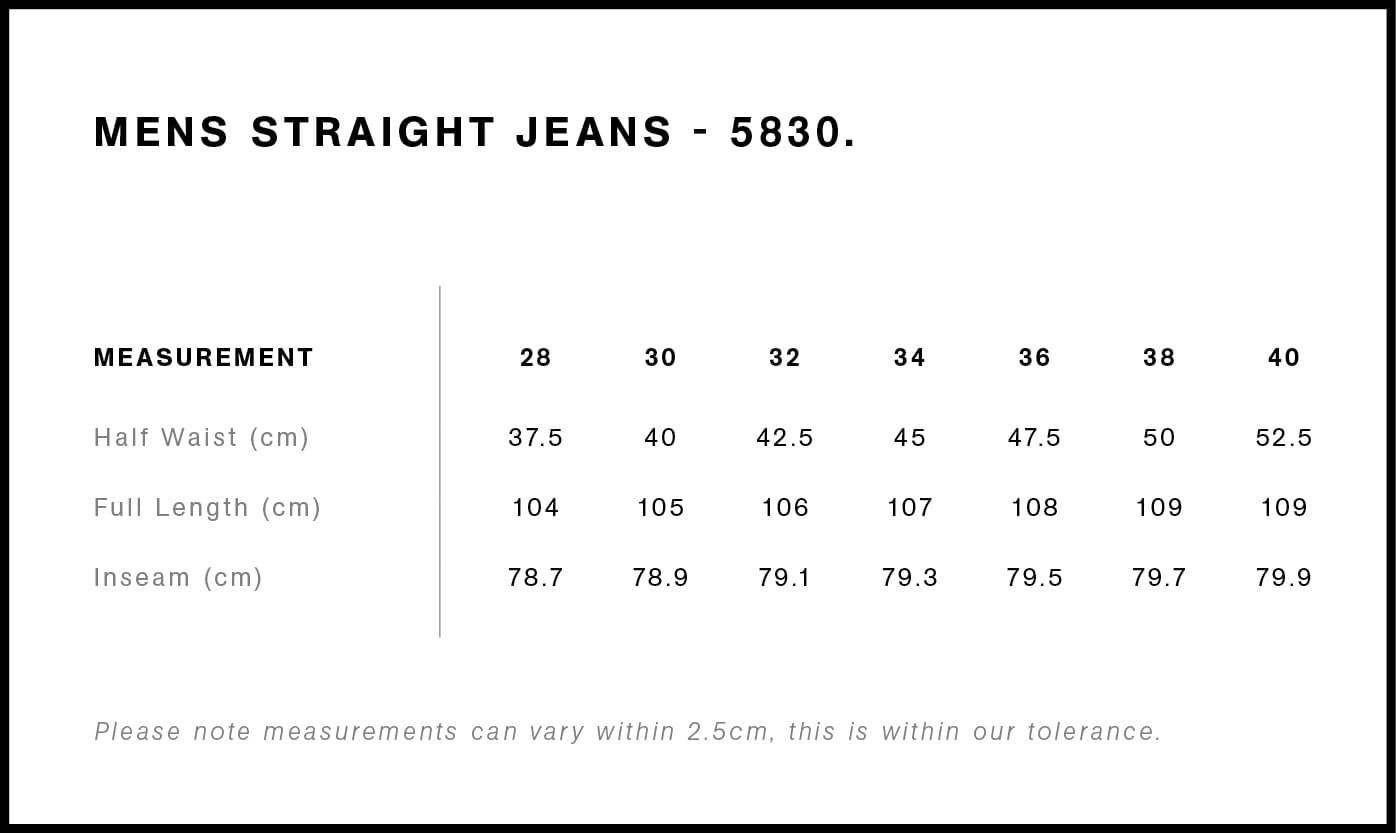 Straight Jeans size guide