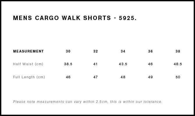 Cargo Walk Shorts 19" size guide