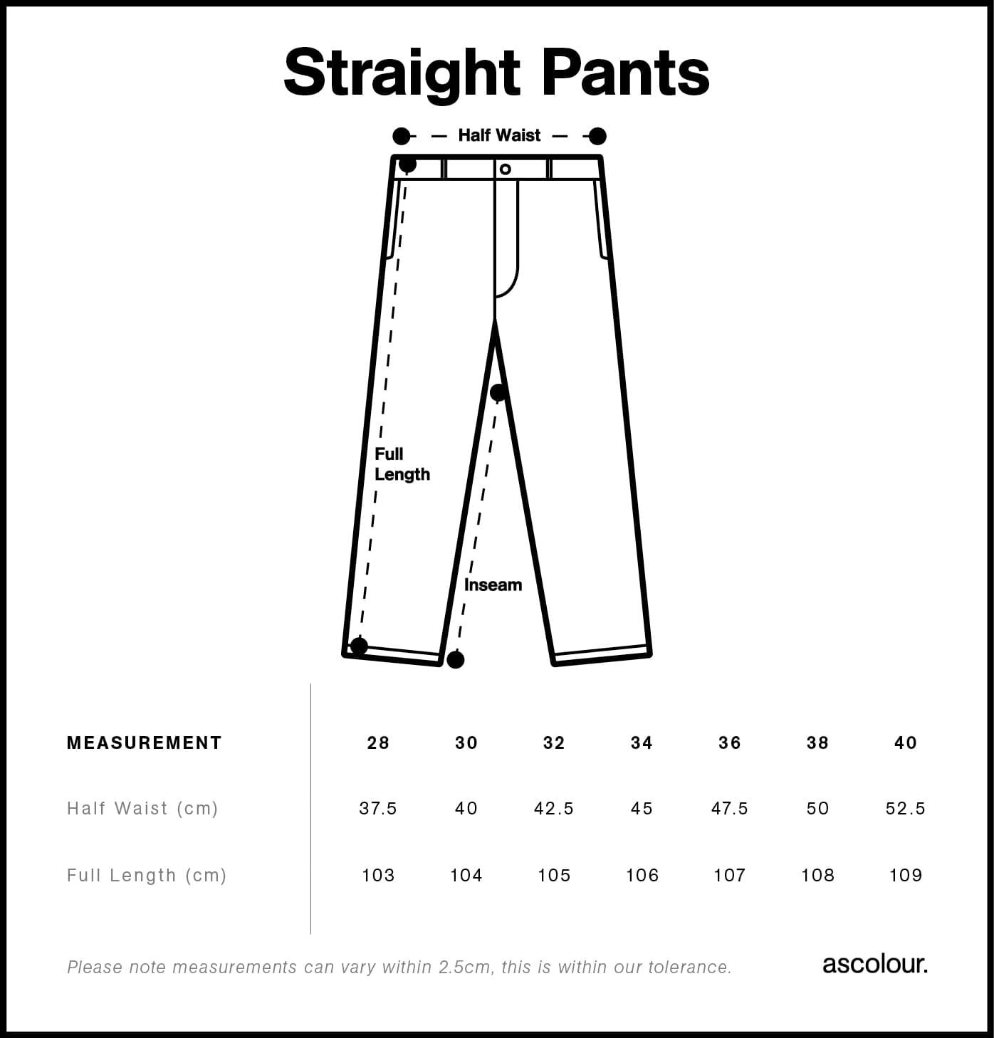 Straight Pants size guide