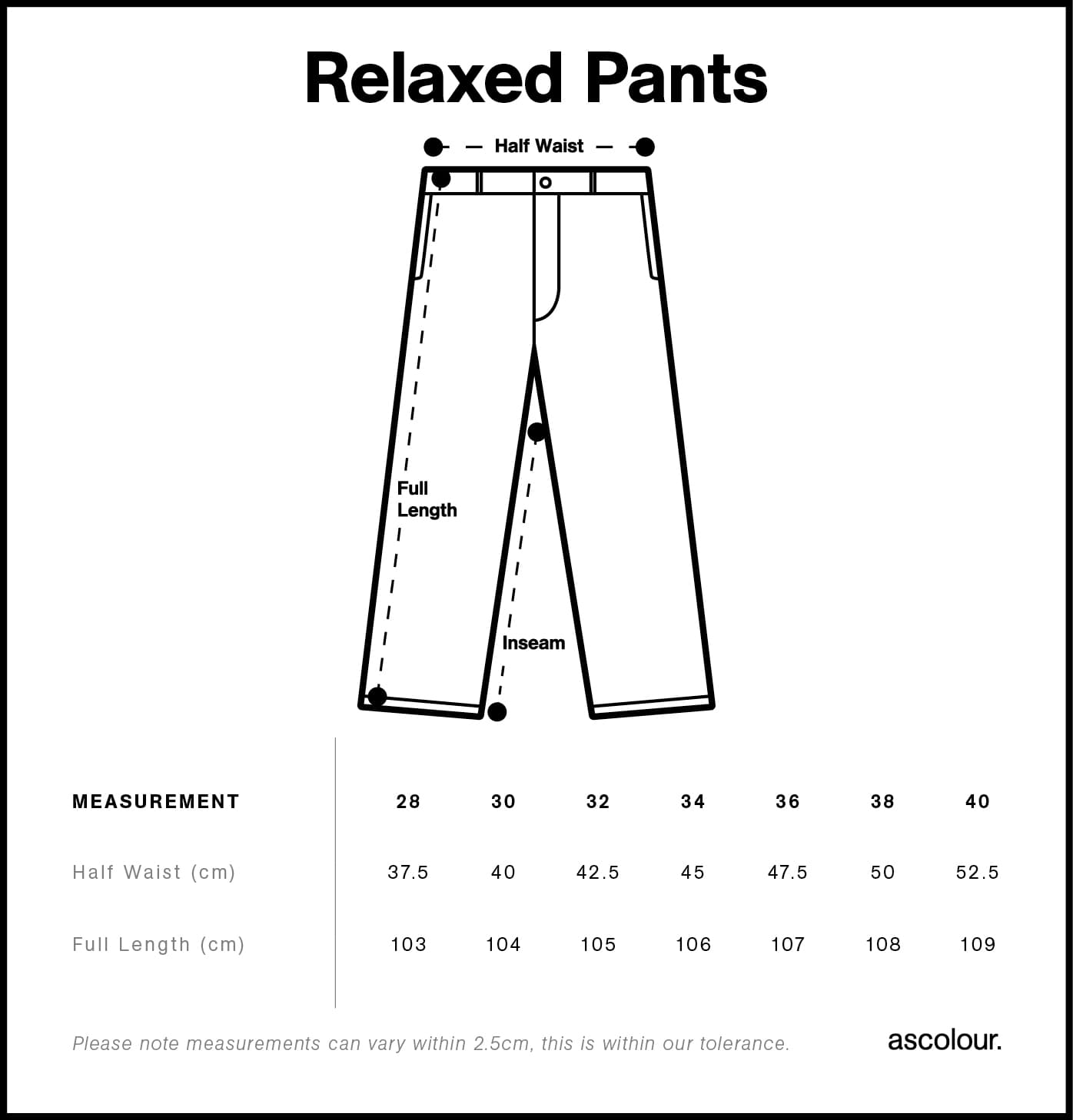 Relaxed Pants size guide