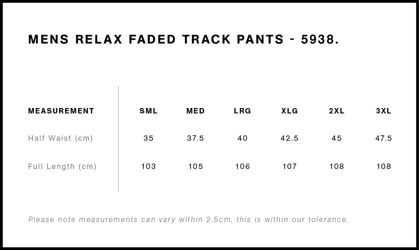 Relax Faded Track Pants size guide